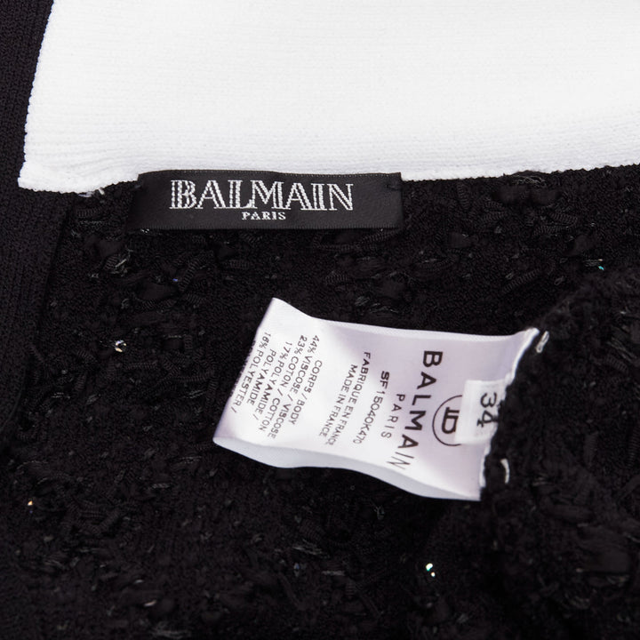 BALMAIN black white sequins tweed gold buttons zip high waisted shorts FR34 XS