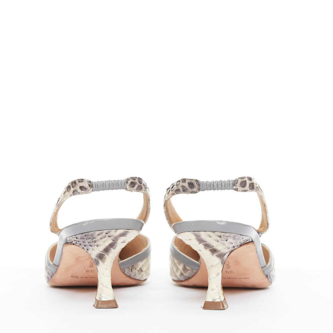 MANOLO BLAHNIK Carolyne beige snake leather slingback kitten dorsay heels EU39