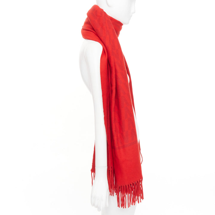 VALENTINO VLOGO 100% cashmere red jcquard fringed blanket scarf