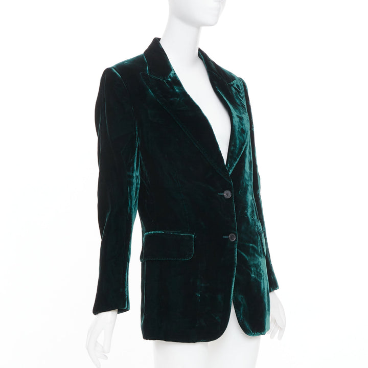 TOM FORD peak lapel 2 button textured emerald green velvet blazer jacket FR36 S