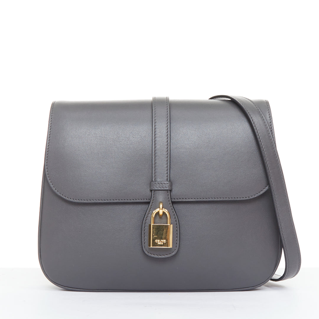 CELINE 2021 Medium Tabou dark grey calfskin leather GHW lock crossbody bag