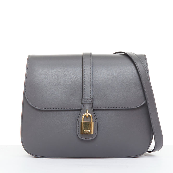 CELINE 2021 Medium Tabou dark grey calfskin leather GHW lock crossbody bag