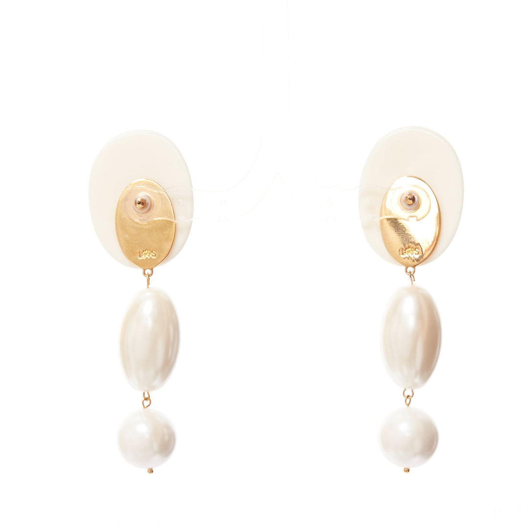 LELE SADOUGHI cream big geometric faux pearls drop pin earrings