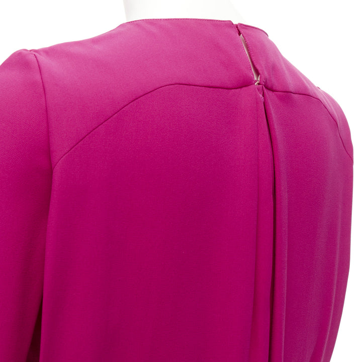 VALENTINO 100% silk fuchsia pink keyhole side pleats shift dress IT38 XS