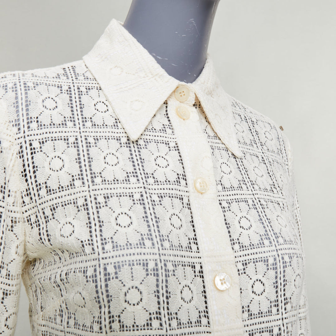 SPORTMAX Sava cream cotton retro flower crochet sheer shirt XS