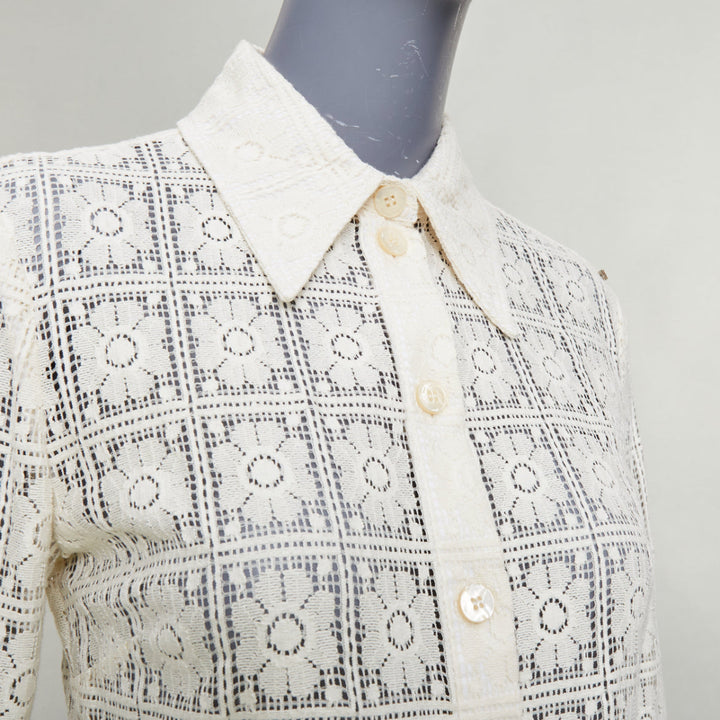 SPORTMAX Sava cream cotton retro flower crochet sheer shirt XS