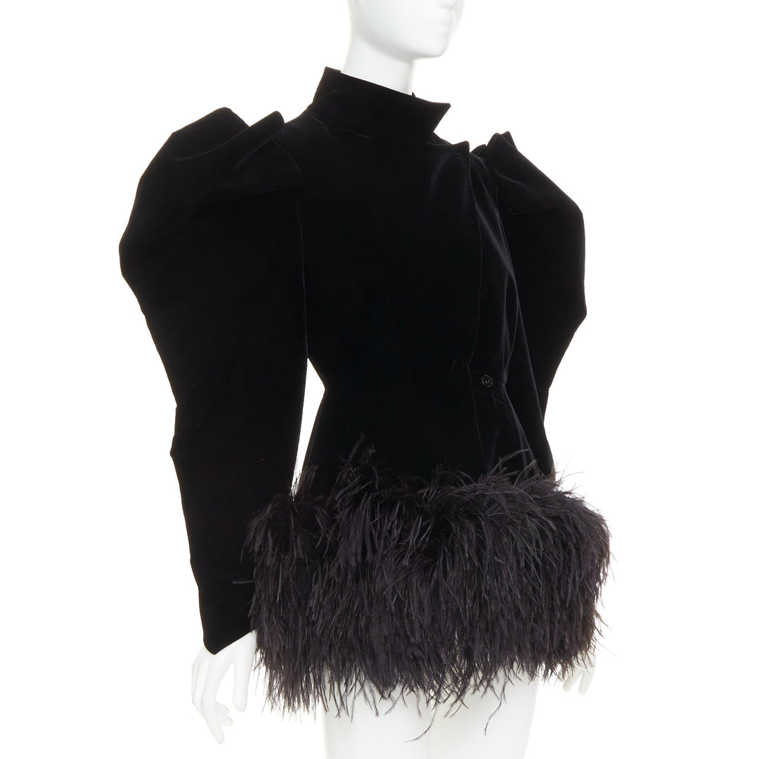ALEXANDRE VAUTHIER COUTURE SS2022 Runway black velvet feather puff coat dress