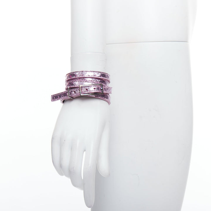 YVES SAINT LAURENT 2011 Tom Ford pink blue scaled leather wrap bracelets set