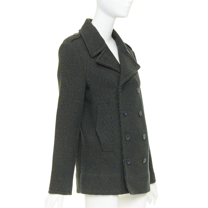 CHRISTIAN DIOR green virgin wool ribbed knit double breasted pea coat FR36 S