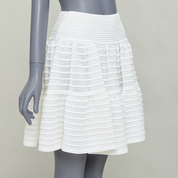 ALAIA ivory viscose blend tiered horizontal knit fit flared skirt FR36 S