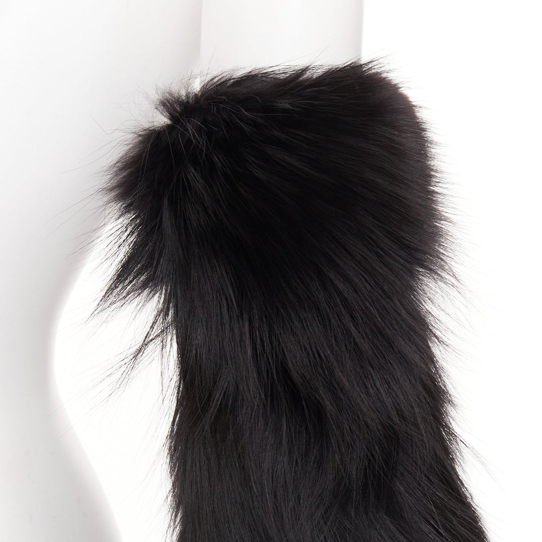 BALENCIAGA black genuine  fur chunky wool ribbed long opera gloves