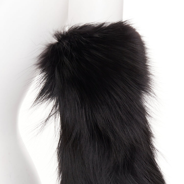 BALENCIAGA black genuine  fur chunky wool ribbed long opera gloves