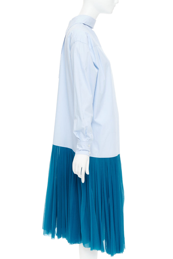 OLD CELINE 2017 Runway blue colorblock reversed pleated hem shirt dress
