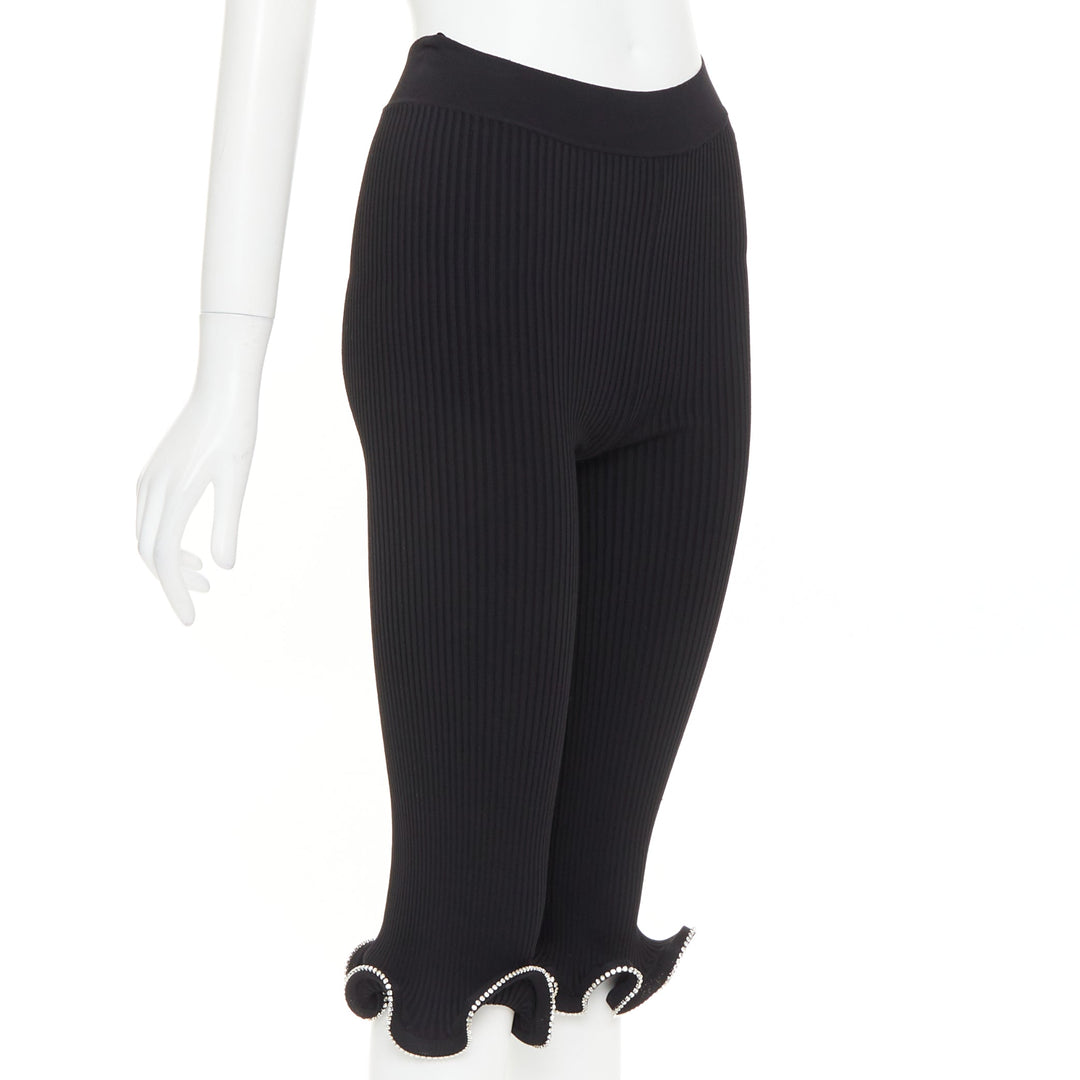 ALEXANDRE VAUTHIER black ribbed knit crystal embellished ruffle hem knee shorts