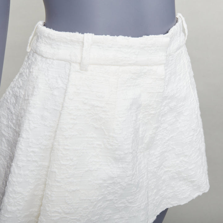 THE MANNEI cream floral cotton jacquard high waisted flare shorts IT36 XXS