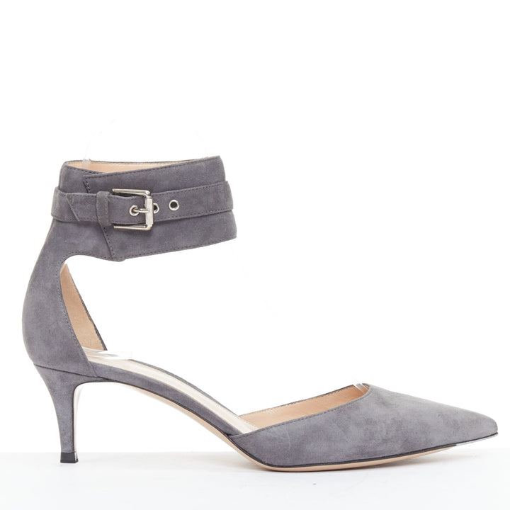 GIANVITO ROSSI Camilapi Camoscio Lapi grey suede cuff ankle pumps EU37.5