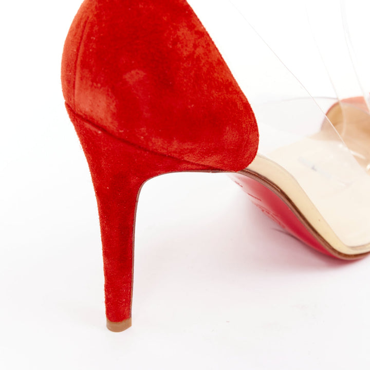 CHRISTIAN LOUBOUTIN Un Bout 100 Veau Velours mandarin red PVC pump EU37.5