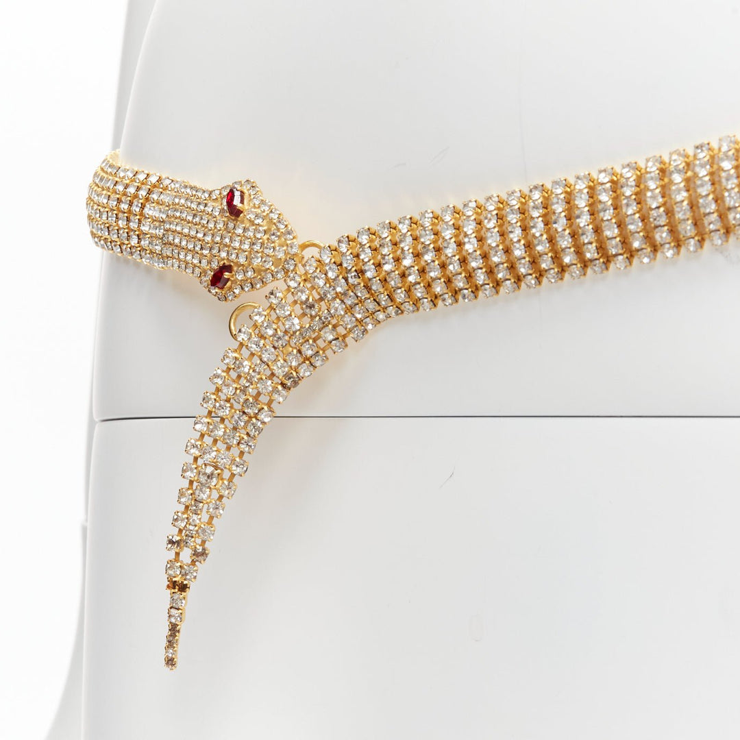 rare DOLCE GABBANA Vintage strass crystal gold red eye snake chain belt necklace