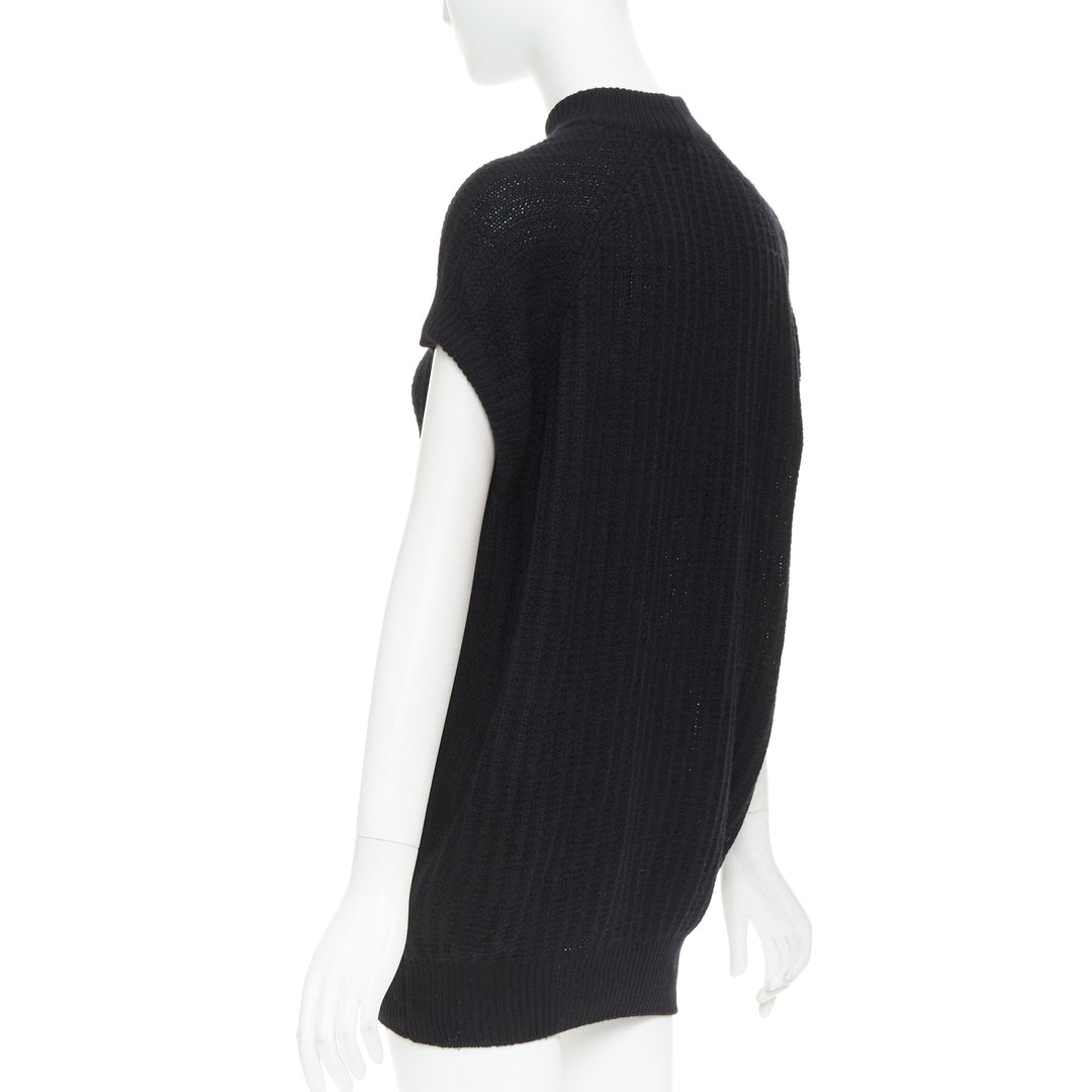 PRADA 100% cashmere black ribbed mock neck cap sleeve sweater vest IT36 XXS
