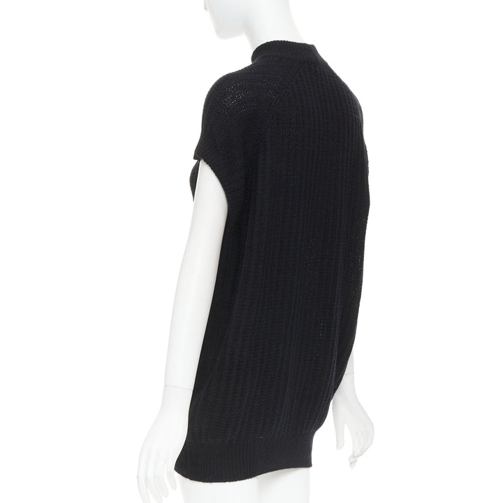 PRADA 100% cashmere black ribbed mock neck cap sleeve sweater vest IT36 XXS