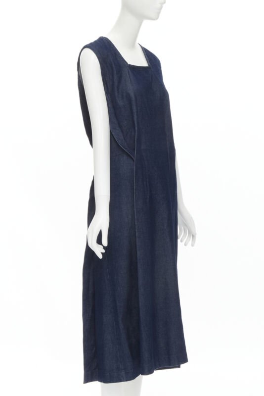 COMME DES GARCONS Vintage 1991 indigo denim pinched seam square neck dress M