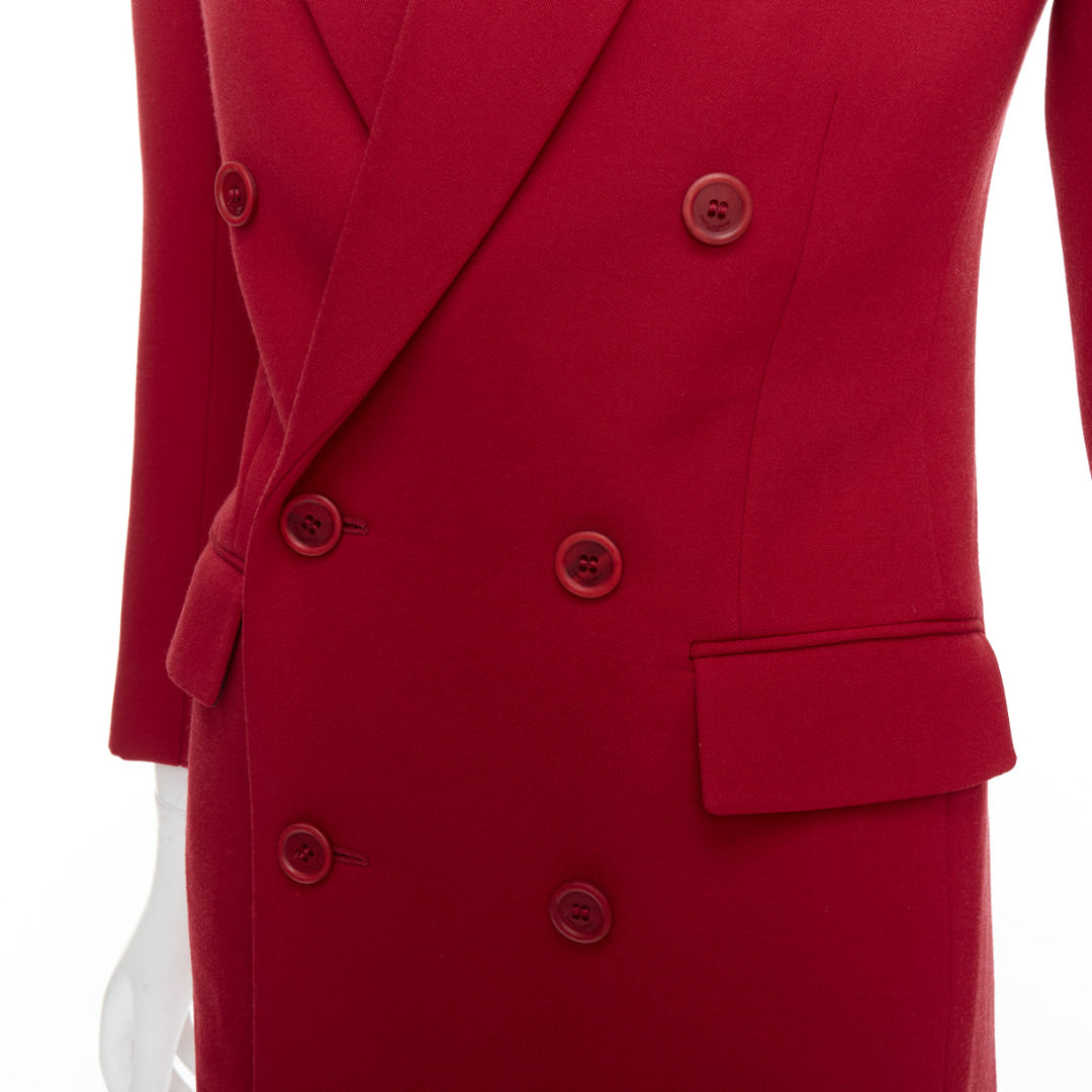 SAINT LAURENT 2022 Runway red wool power shoulder blazer jacket FR34 XS