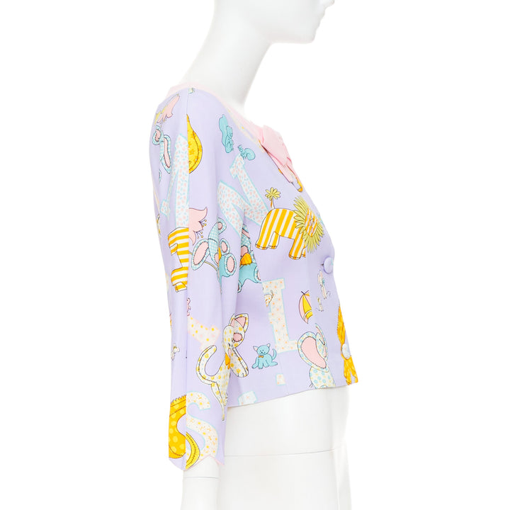 MOSCHINO COUTURE! 2022 Runway Calico Animals purple pink bow crop jacket IT44 L