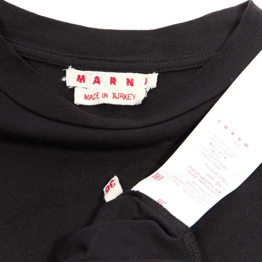 MARNI black pink logo print long sleeve crew neck sweater dress IT38 XS