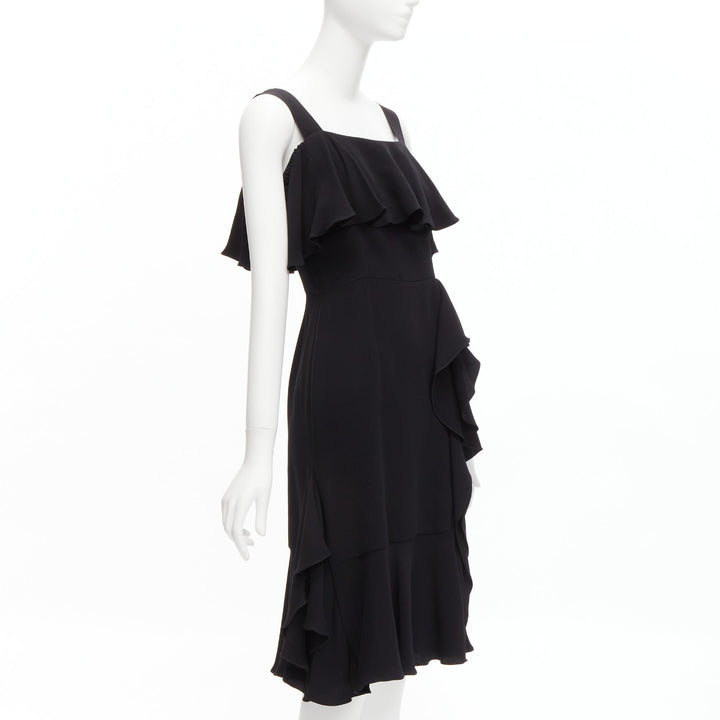 ALEXANDER MCQUEEN 2015 100% silk black asymmetric flutter cocktail dress IT38 XS