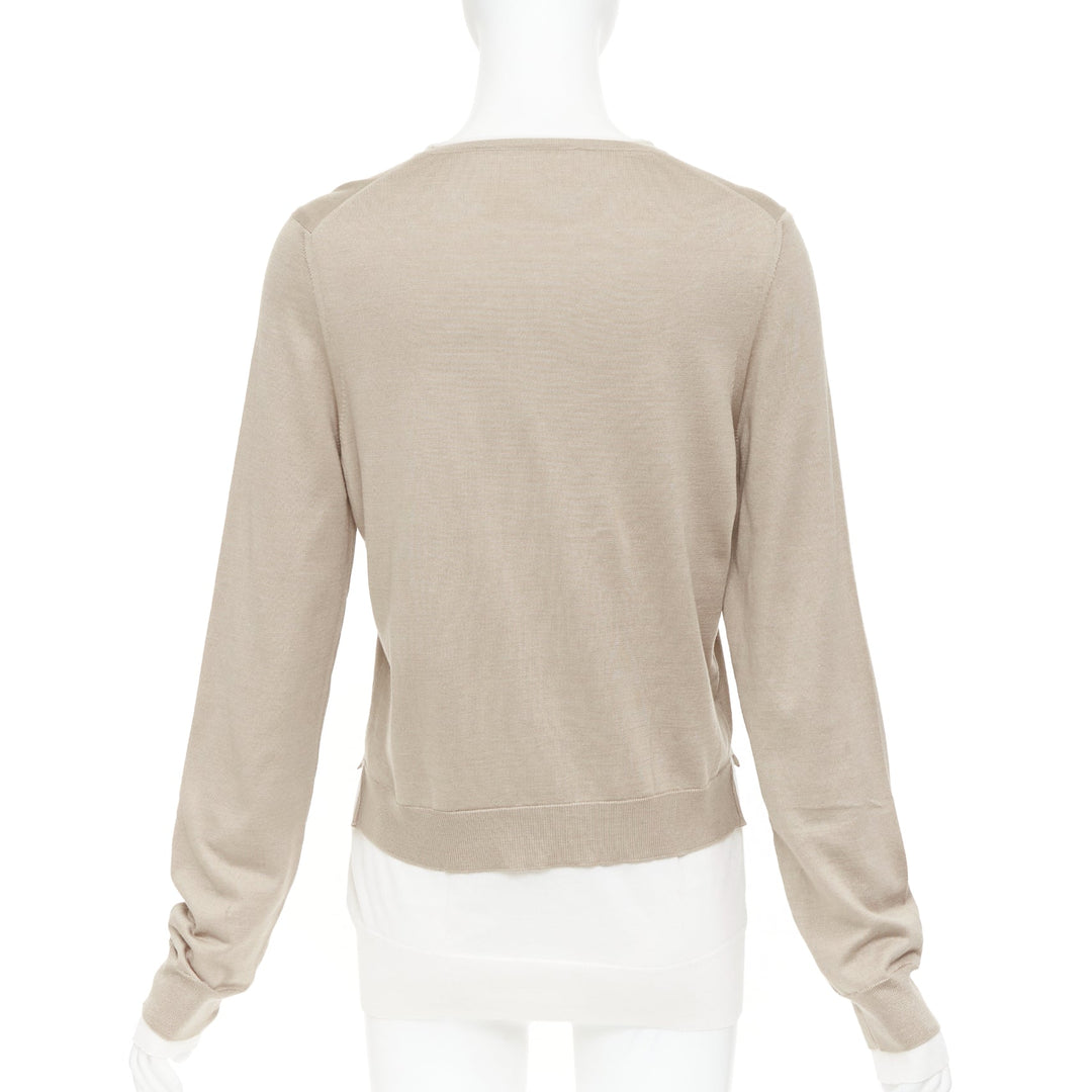 OLD CELINE Phoebe Philo beige cream silk cotton high low hem sweater S