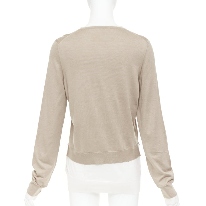 OLD CELINE Phoebe Philo beige cream silk cotton high low hem sweater S