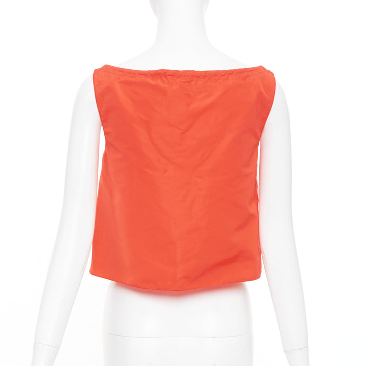 MIU MIU 1990s Vintage orange nylon drawstring leather trim cropped tank IT40 S