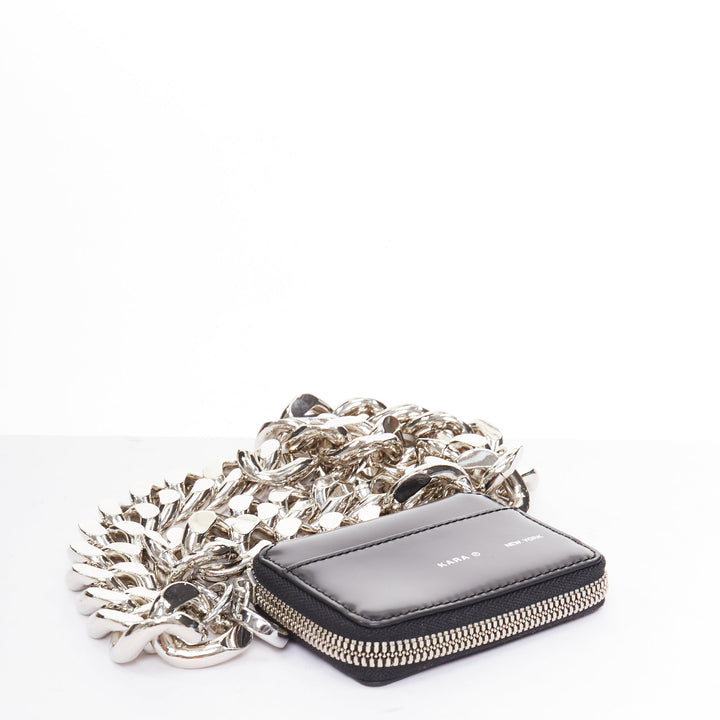 KARA Bike Chain Wallet black leather silver chunky chain micro crossbody bag