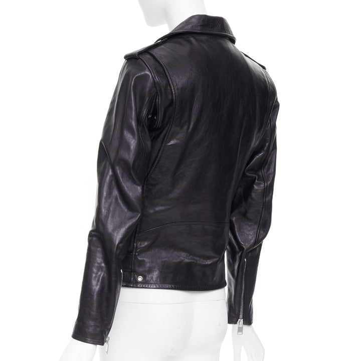 SAINT LAURENT 2016 L17 black calfskin leather buckled moto biker jacket FR44 XS