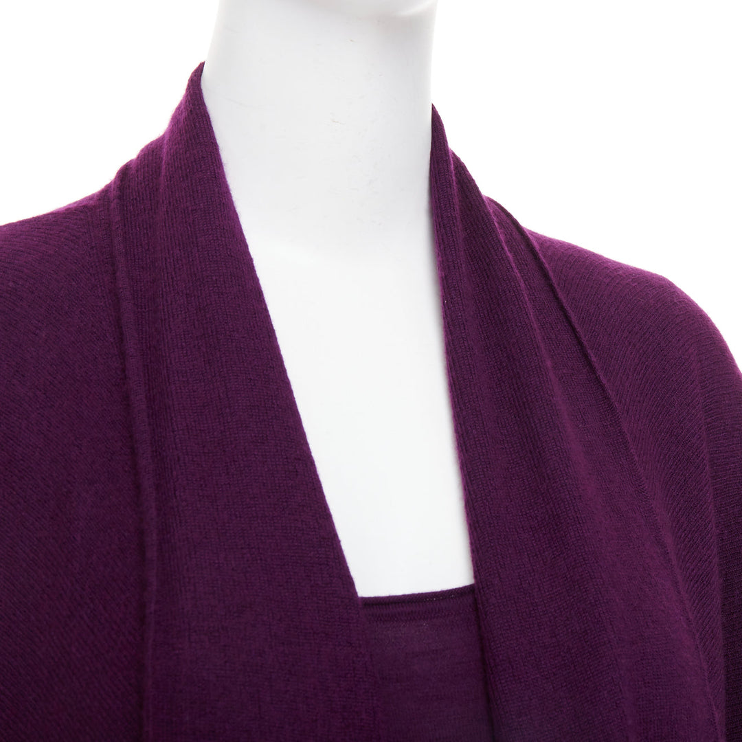 DONNA KARAN maroon purple cashmere wool silk sweater draped cardigan twin set L