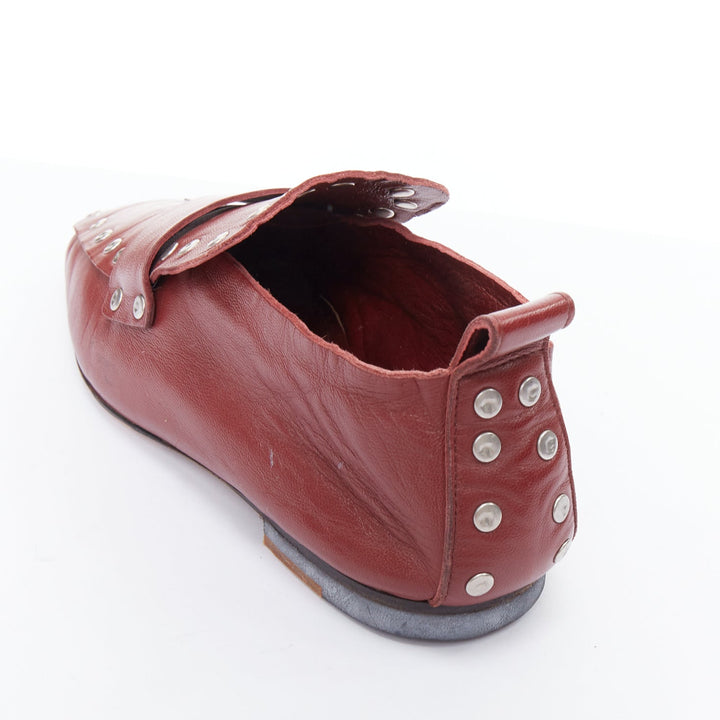 OLD CELINE Phoebe Philo burgundy silver stud loafer flats EU36.5