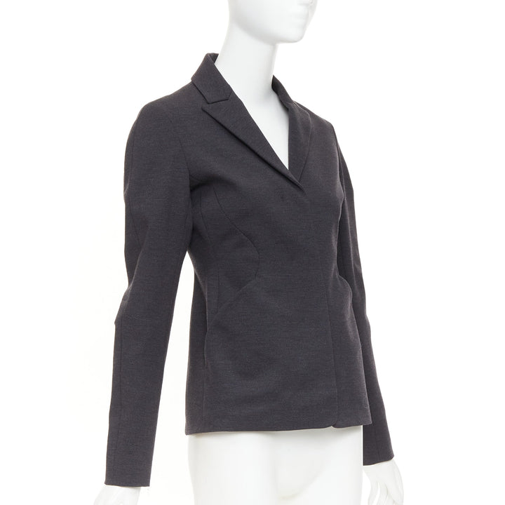 JIL SANDER grey wool curved sleeve sculptural hourglass 3D cut blazer FR34 XS