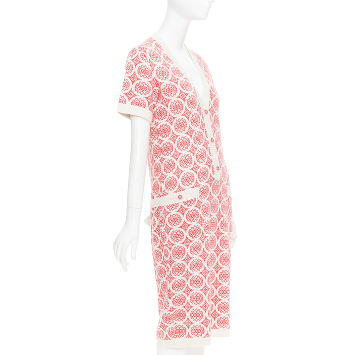 CHANEL 100% cashmere pink cream CC button pattern dress FR38 M