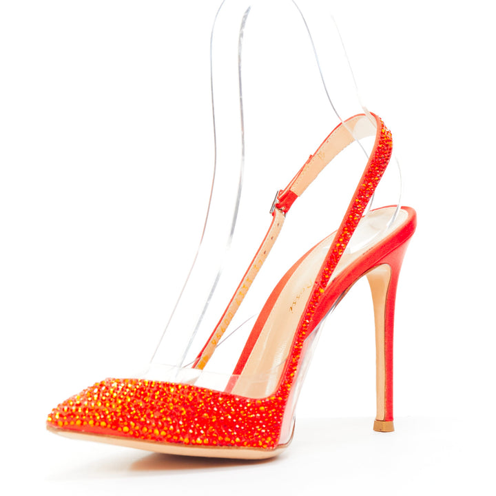 GIANVITO ROSSI red strass crystal encrusted clear PVC slingback pump EU37.5