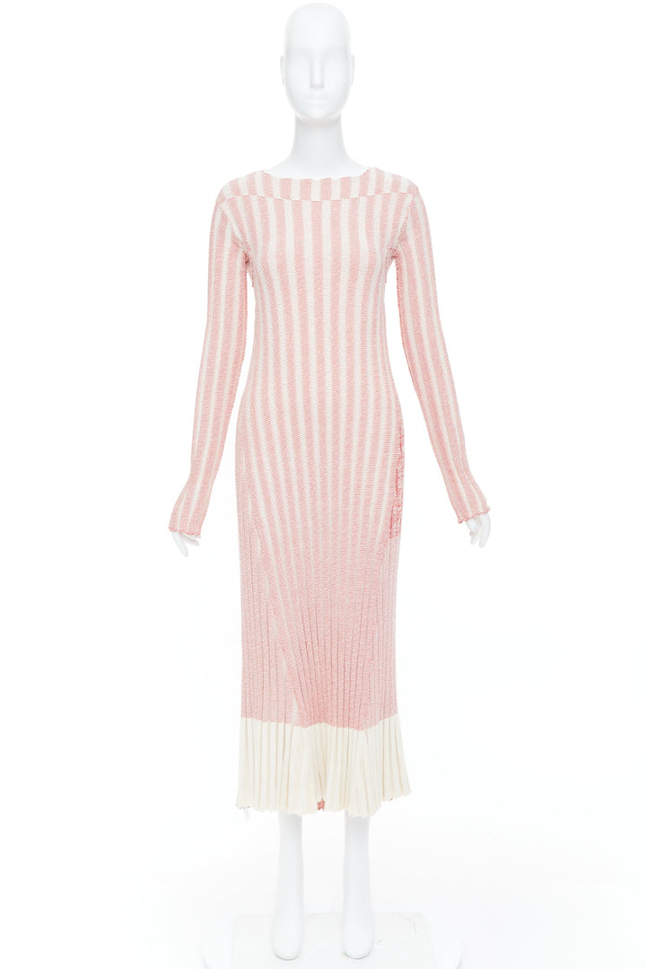 CELINE 2017 Phoebe Philo Runway pink red white striped ribbed knit midi dress XS