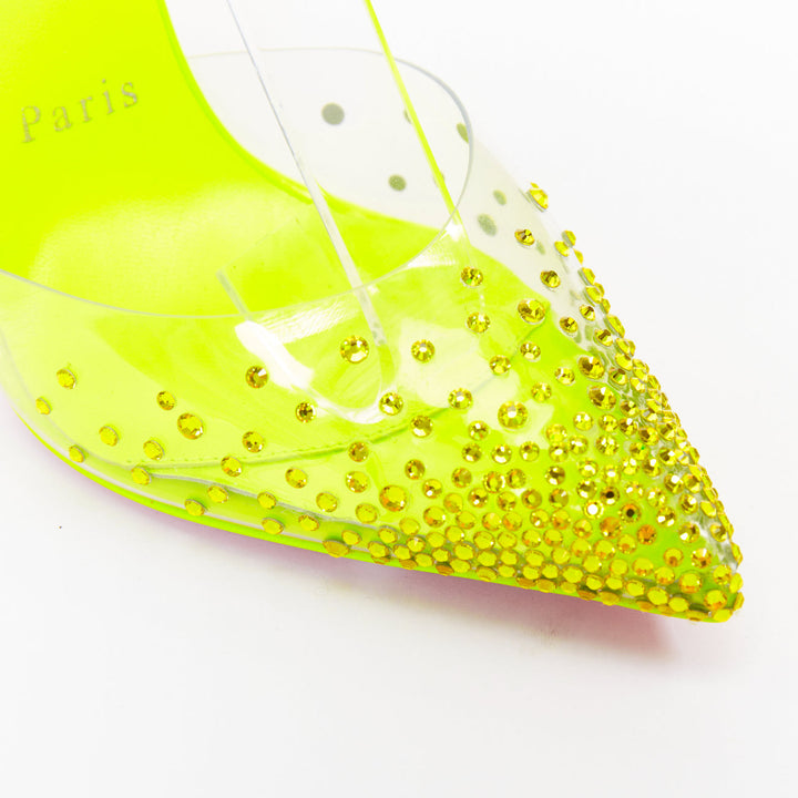CHRISTIAN LOUBOUTIN Spikaqueen 100 yellow PVC strass degrade pump EU36.5 US6.5
