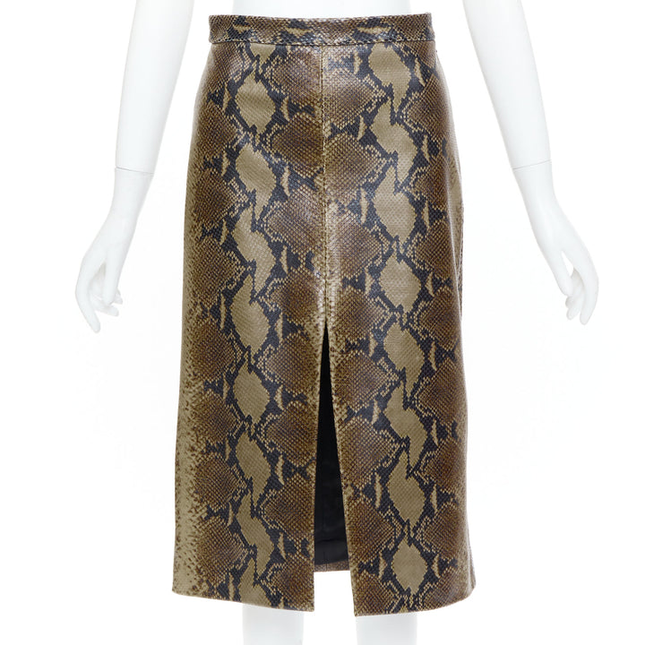 KHAITE 2023 Fraser brown python print scaled leather front slit midi skirt US2 S