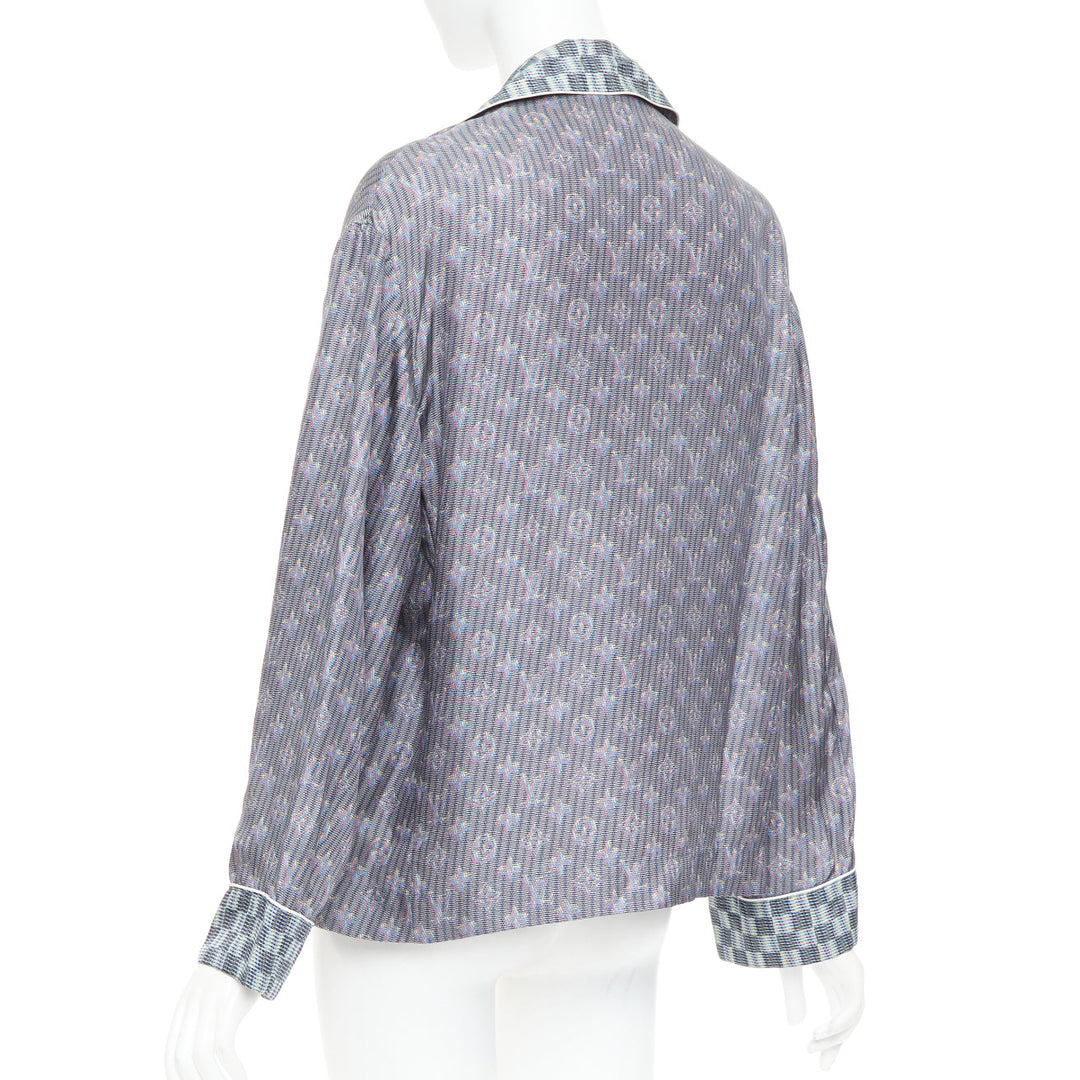 LOUIS VUITTON silk purple Damier Check Jacquard monogram pajama shirt FR36 S