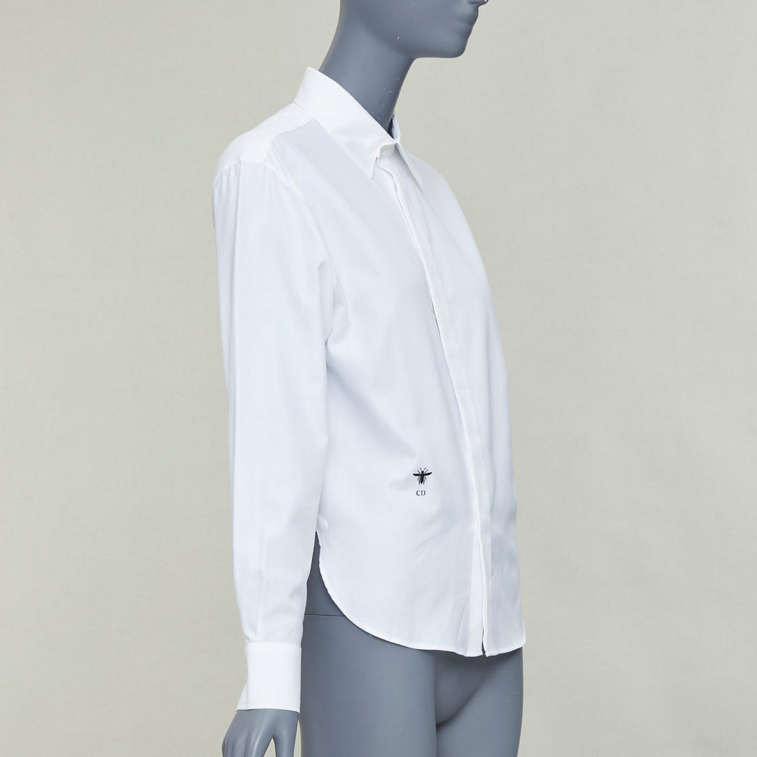 CHRISTIAN DIOR white cotton black CD bee embroidered classic shirt FR34 XS
