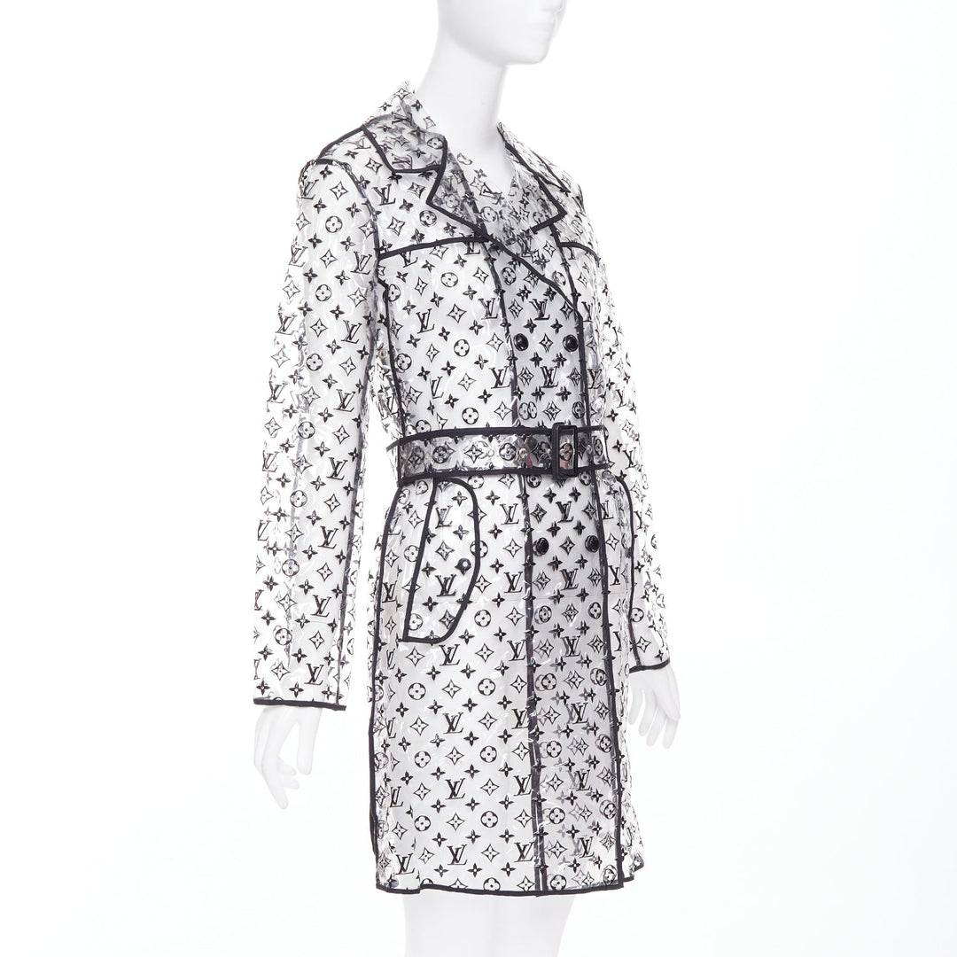 rare LOUIS VUITTON 2018 clear PVC black monogram belted trench coat FR36 S