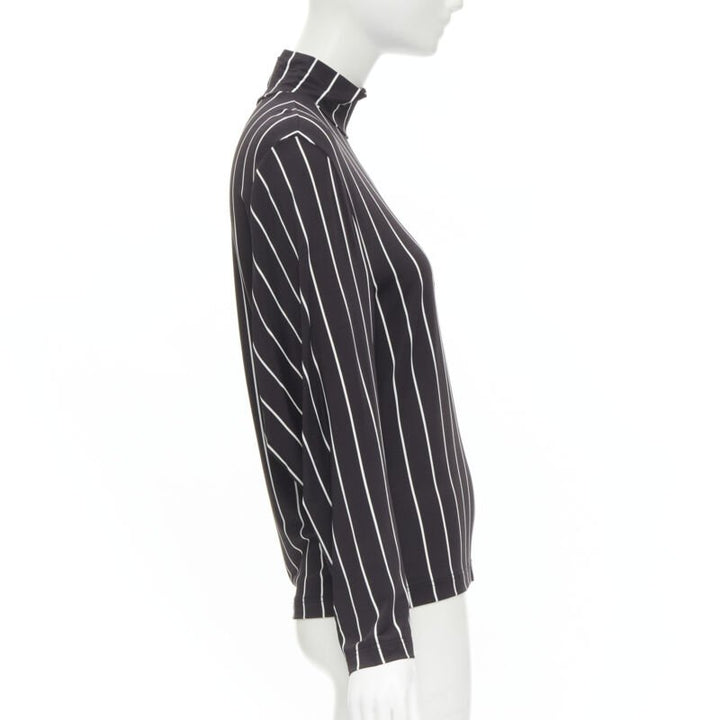 BALENCIAGA 2016 black white vertical stripe 2-way tie sleeve turtleneck top XS