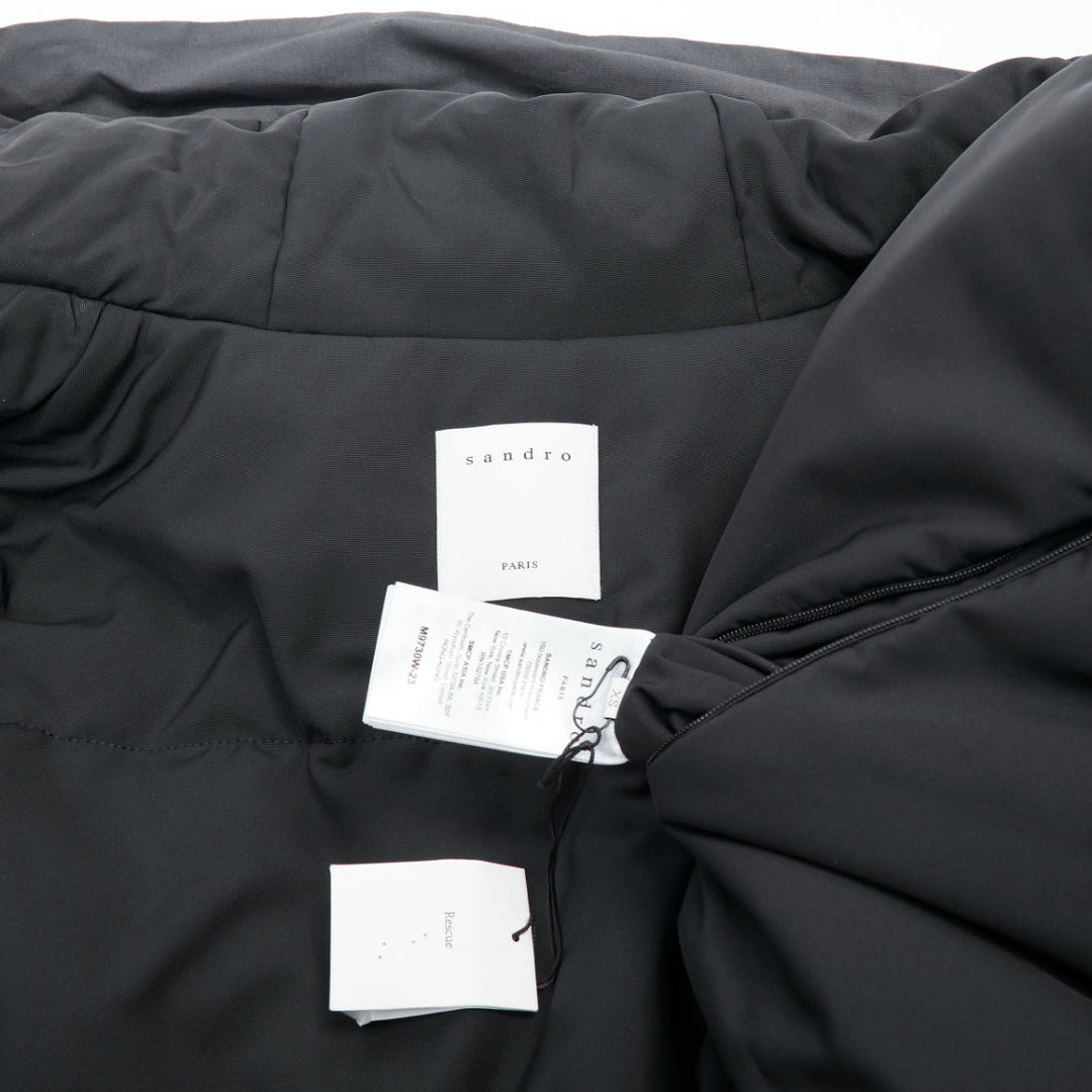 SANDRO Rescue charcoal grey padded technical pocketed hooded utility jacket XS