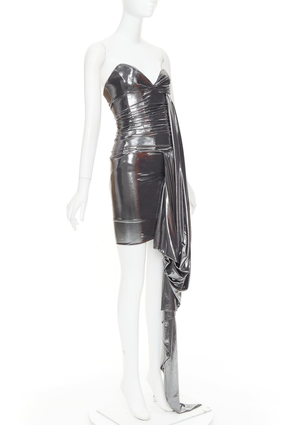 ALEXANDRE VAUTHIER SS2024 Runway metallic silver liquid metal drape dress