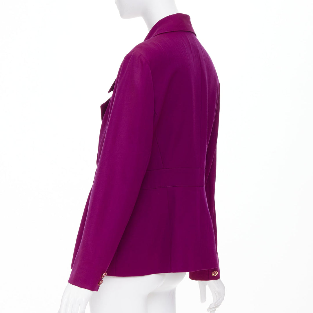 KARL LAGERFELD Vintage purple magenta wool wide lapel belt wrap jacket FR44 2XL