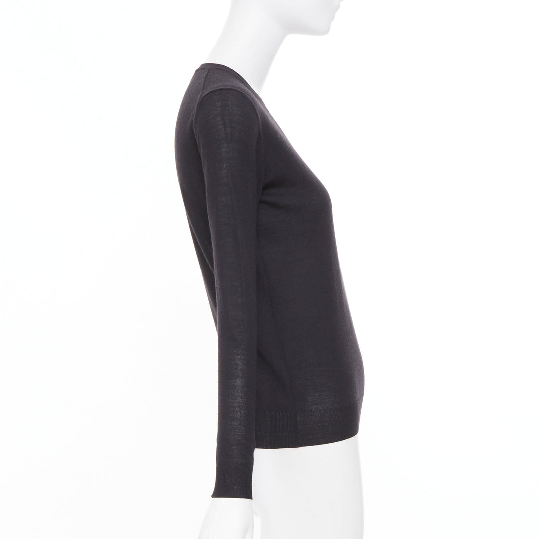 STELLA MCCARTNEY black virgin wool silk long sleeve crew neck sweater IT 34 XXS